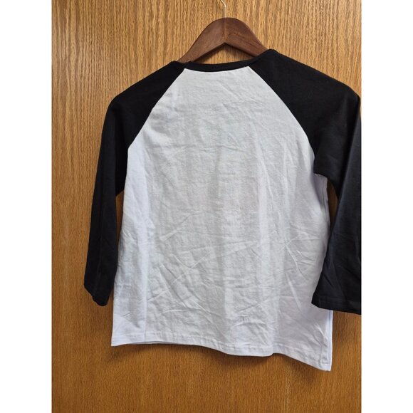 Kids Raglan Sleeve Tee With Embroidered "Monsters Rock!" Design - Black & White - Picture 2 of 4